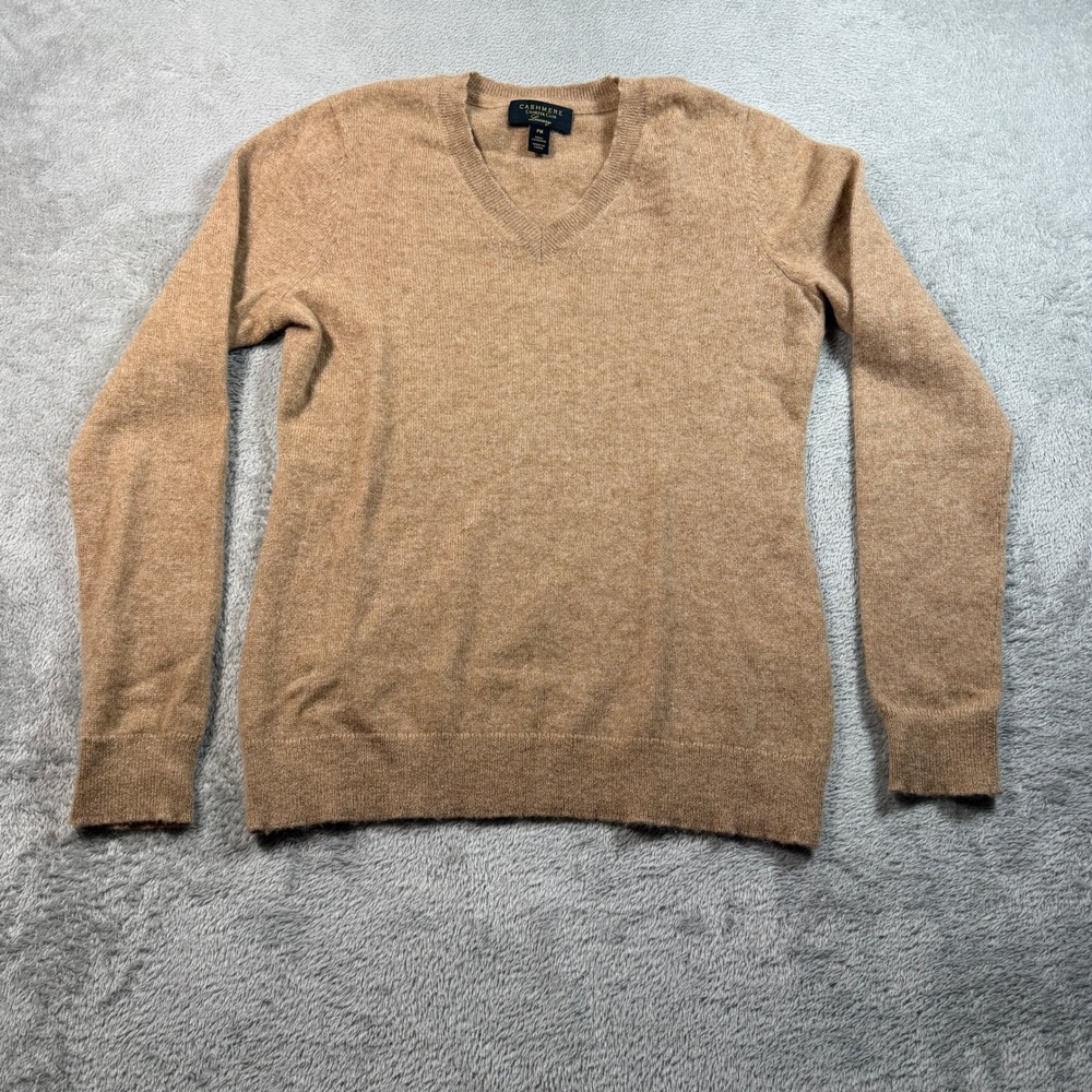 Charter Club 100% Cashmere Sweater Women PM Tan V-Neck Luxury Long Sleeve